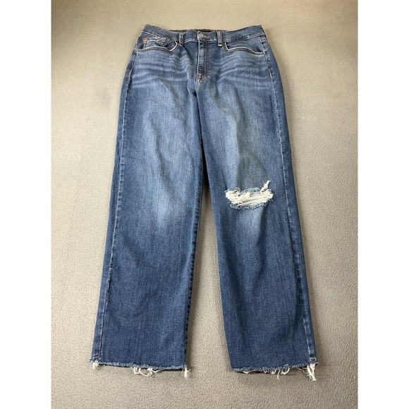 Hudson Gray Pants - Hudson Jeans Womens 29 Blue Wide-Leg Relaxed Distressed Fringe 28 Inseam